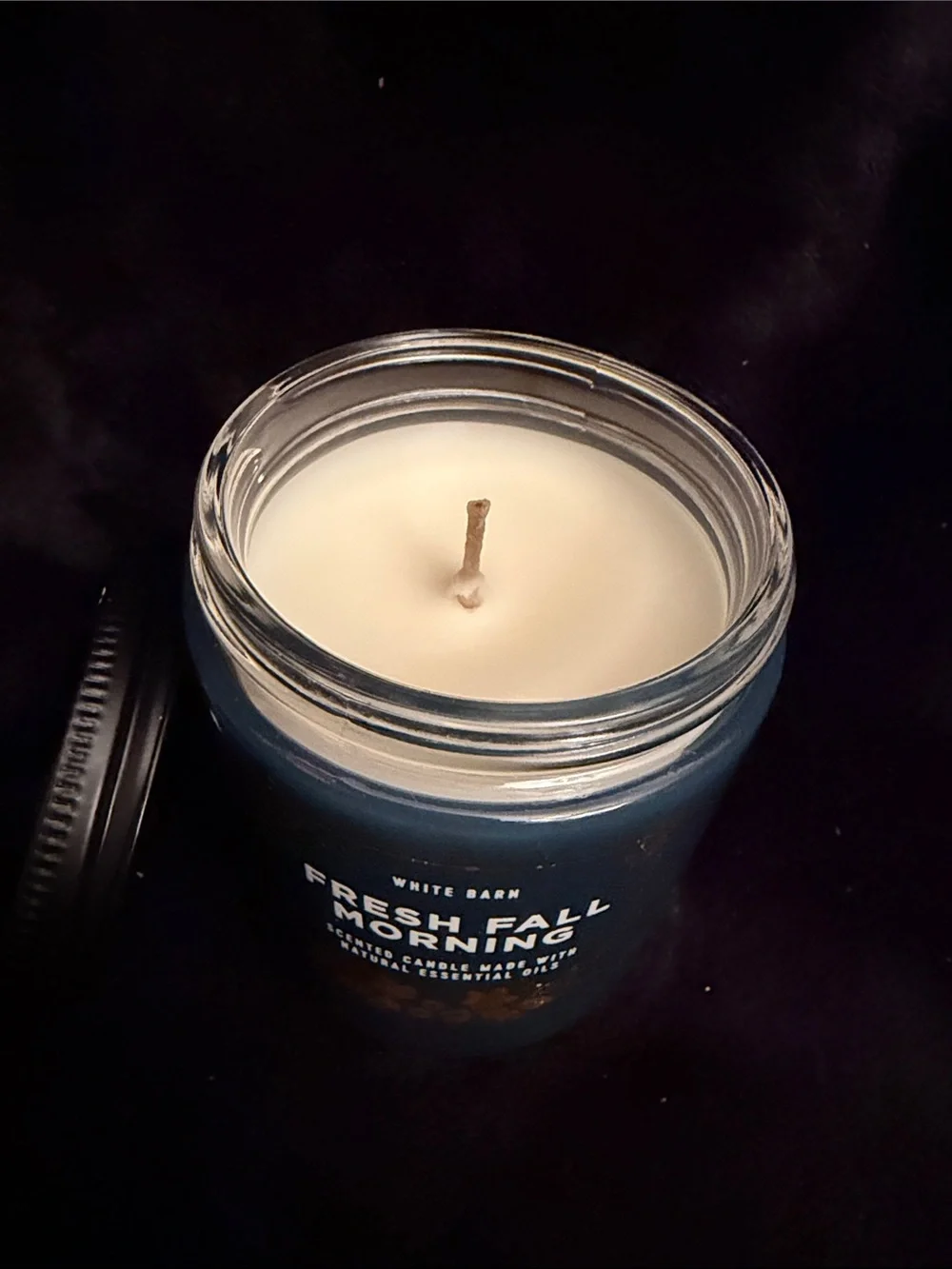 White Barn Fresh Fall Morning Scented Candle - Deep Blue with Gold Accents